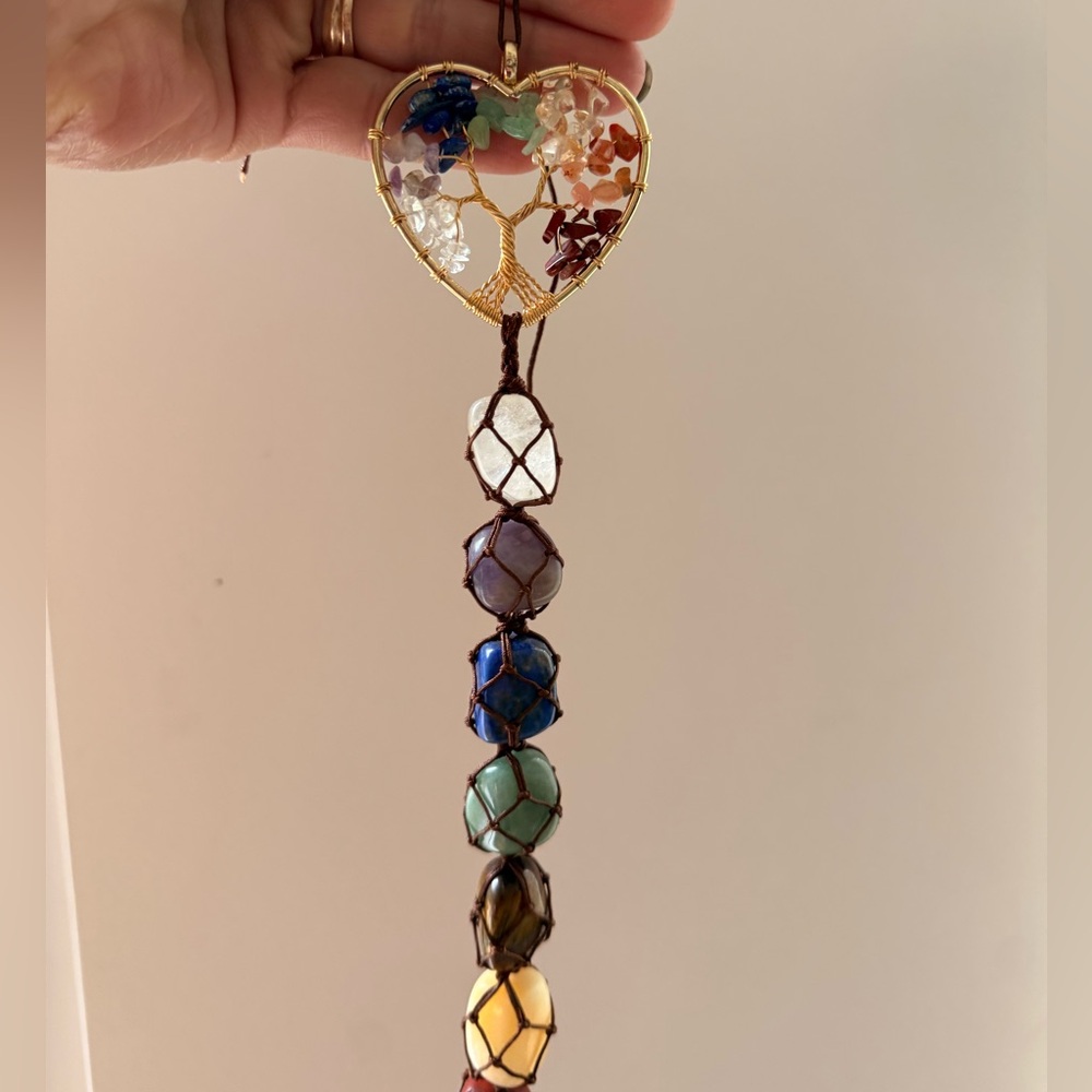 7 Chakras natural quartz Crystals stone pendant,  tree of life dream catcher